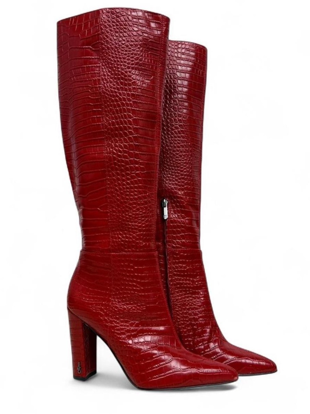 Red Sam Edelman LEATHER Snakeskin Knee-High Block Heel Boots - Picture 2 of 7
